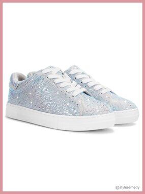 Rhinestone Platform Lace Up Glitter Sneakers Tennis Shoes